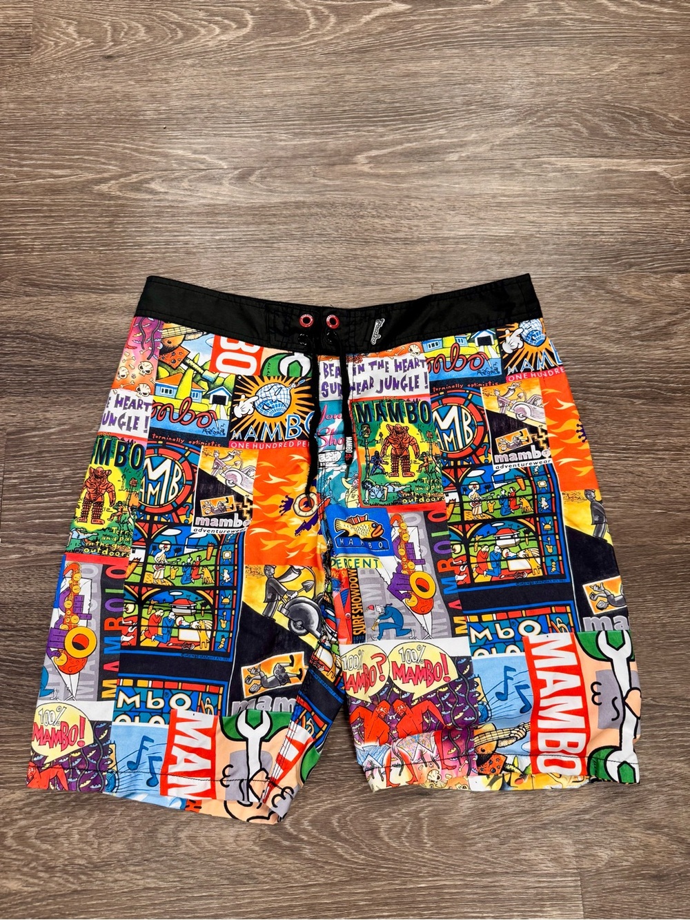 Vintage Mambo Australia Graphic Board Shorts Mens 34 Surf Swim Comic Print